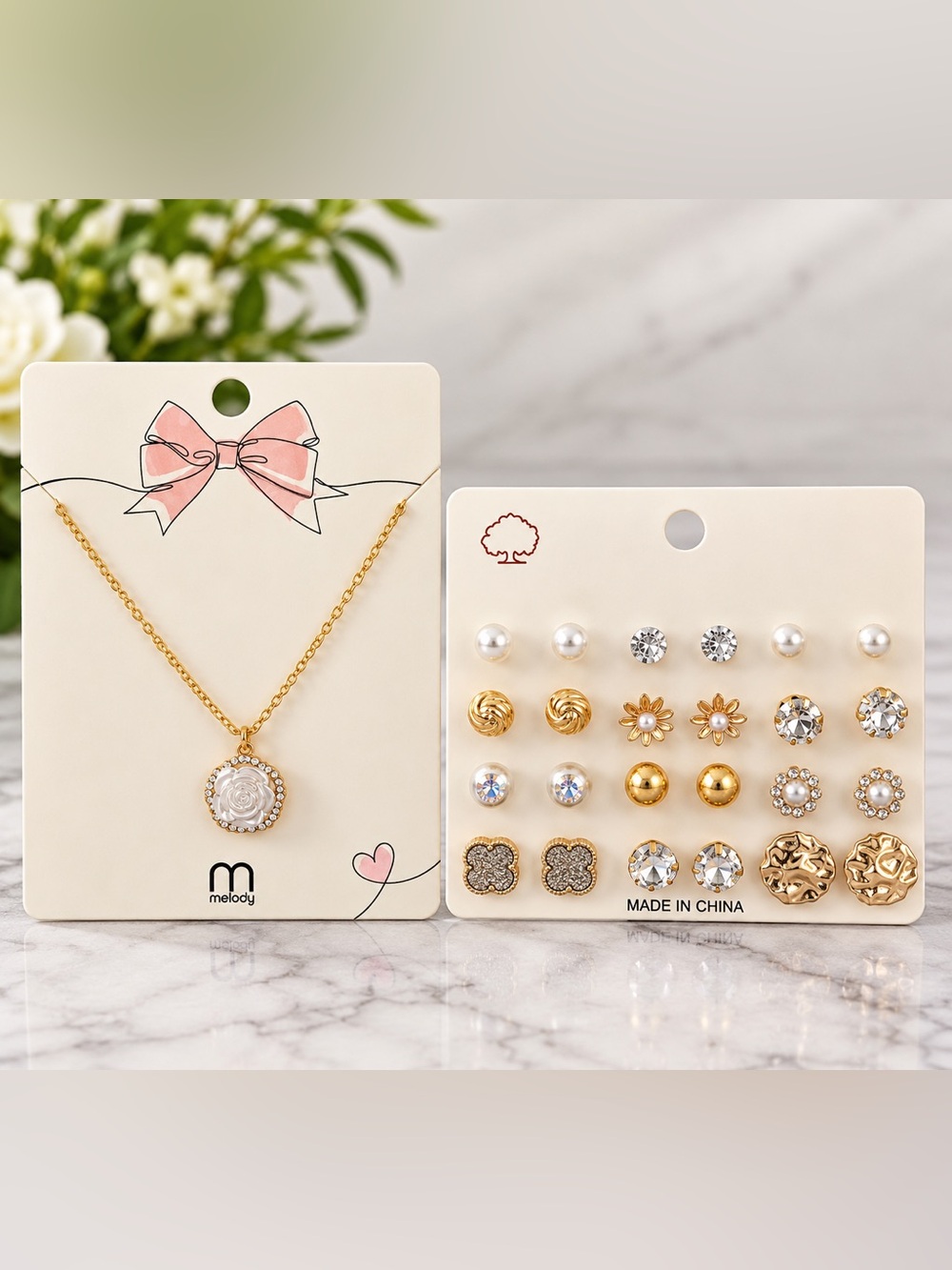 Pendent Necklace & 12 pairs of Earrings